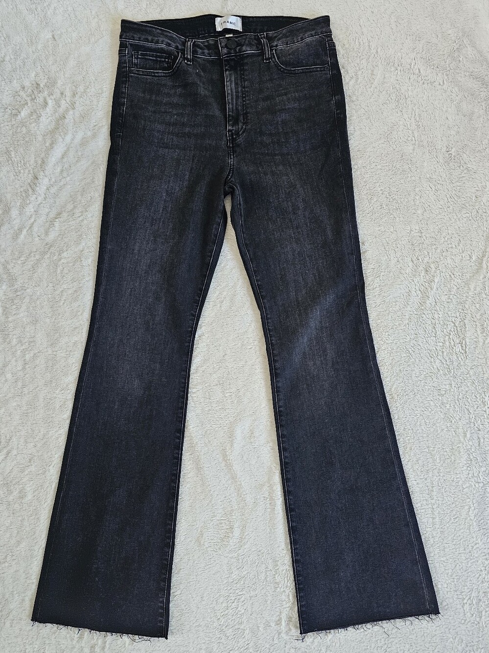 FRAME Le Mini Bootcut High Rise Jeans Black Nolita Raw Fray Sz 30